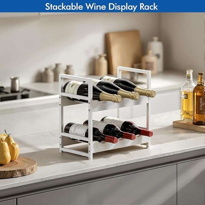 Wooden Water Bottle Organizer, 20/30/40oz Tumbler Organizer, Bottle Holder for Owala/Yeti/Stanley, Kitchen Pantry Water Bottle Storage Rack for Cabinets, Wood Wine Rack, 2 Tier Hold 6