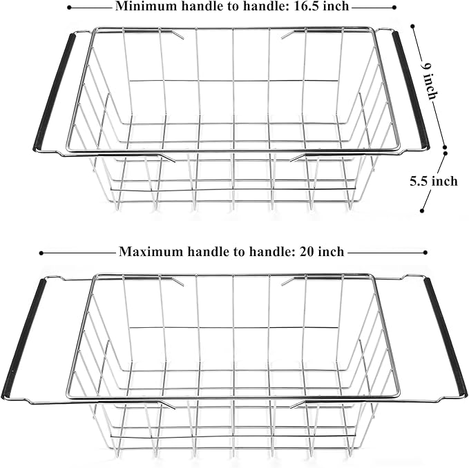 Orgneas Expandable Chest Freezer Basket, Stainless Steel Hanging Deep Freezer Organizer Bins Adjustable Handles (16.5" ~ 20") Wire Basket Storage Rack, Fits 5 Cu.FT and 7 Cu.Ft Chest Freezer