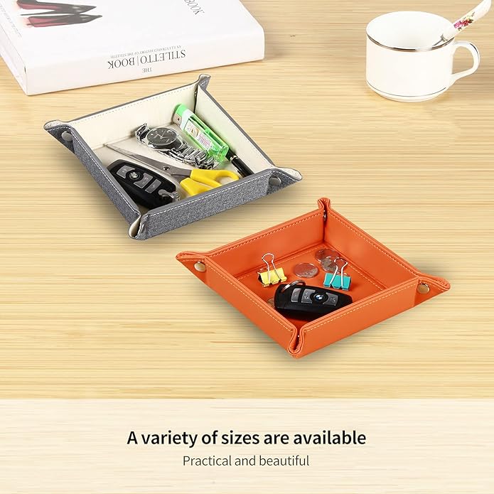 YAPISHI Key Dish Bowl for Men, Entryway Catchall Holder Bedside Table Valet Tray for Pocket Stuff, PU Leather Nightstand Organizer for Dice/Coins/Wallet/Watch/Rings/Sunglasses, Dresser/Coffee Table