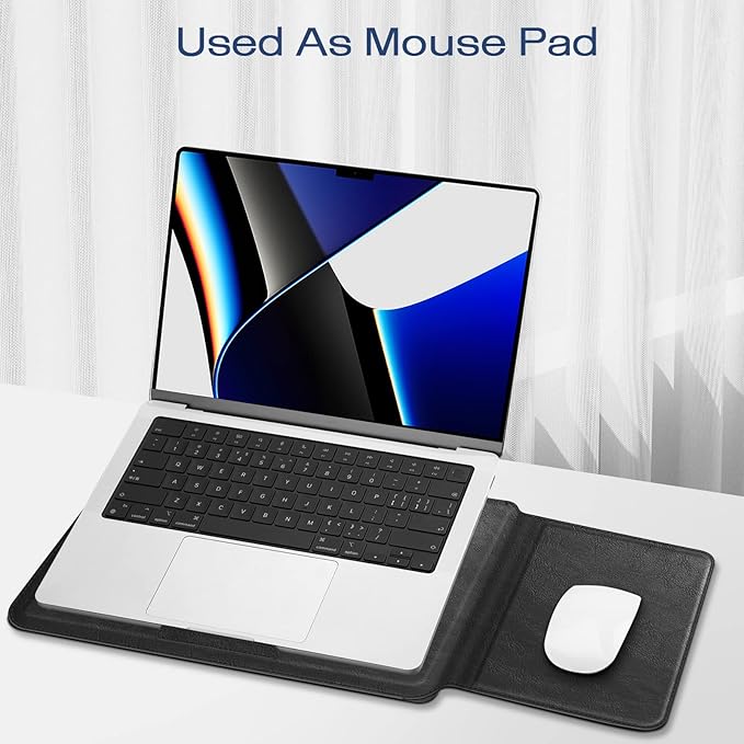 Fintie Sleeve Case for MacBook Air 13.6 A3240 A3113 A2681, Pro 14 A3434 A3401 A3185 A3112 A2992 A2918 A2779 A2442, MacBook Pro/Air 13 - PU Leather Slim Bag Cover with Stand Feature, Black