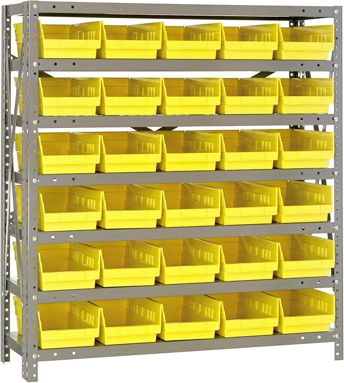 Quantum Storage Systems 1839-104YL Steel Shelving Unit with 4" Shelf Bins, 18" D x 36" W x 39" H, Yellow
