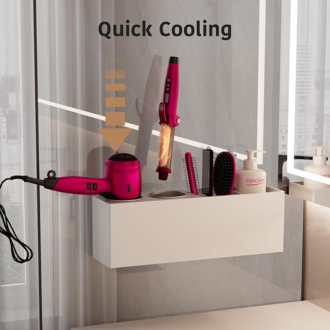 Wall Mount Hair Tool Organizer, Acrylic Hair Dryer Holder with 2 Stainless Steel Cup, for Hair Straighteners, Flat Iron, Curling Wand, Blow Dryer