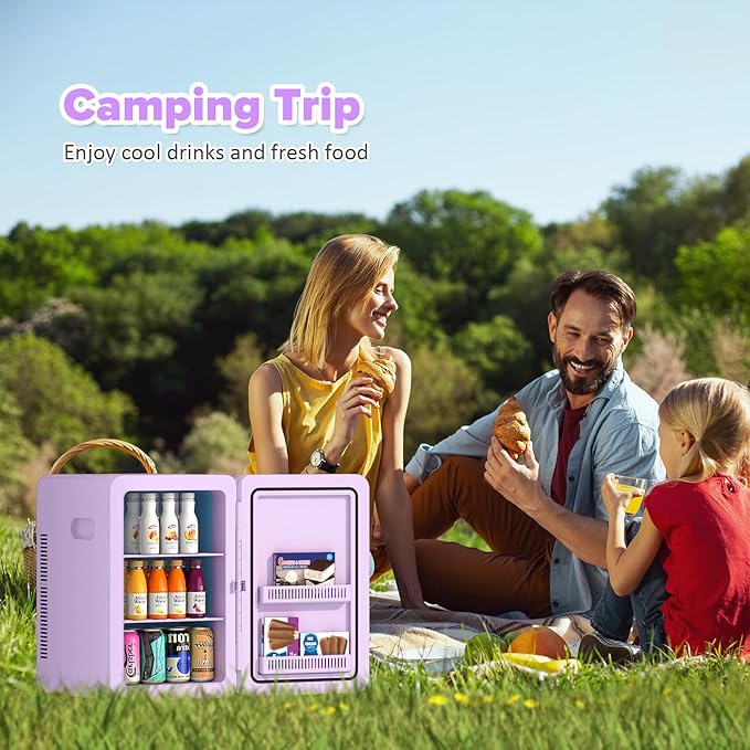 22L/30Cans Mini Fridge for Bedroom, 12v DC Portable Cooler & Warmer, Mini Refrigerator with Glass Front, for Car Office Desk & Dorm Food Beverage Skincare Makeup (Purple)