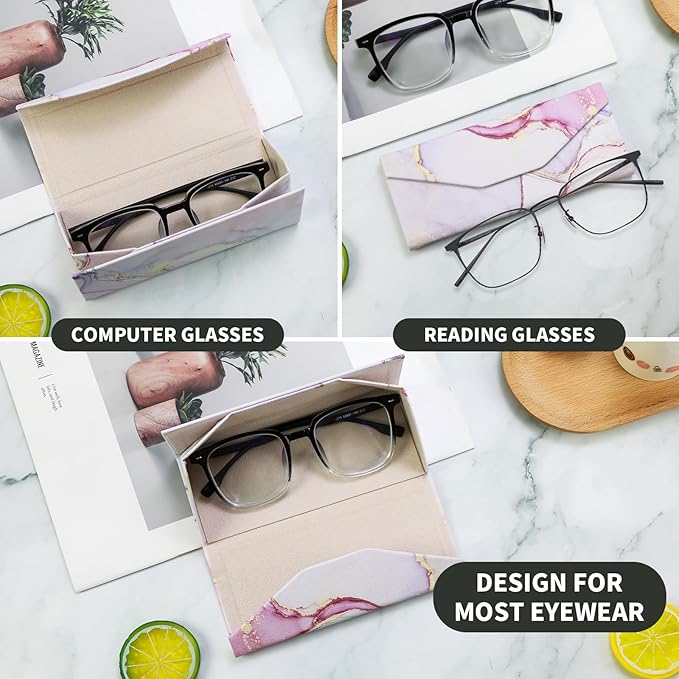 Foldable Glasses Case, Magnetic PU Leahter Sunglasses Case, Cute Hard Shell Folding Eyeglass Cases for Women Kids