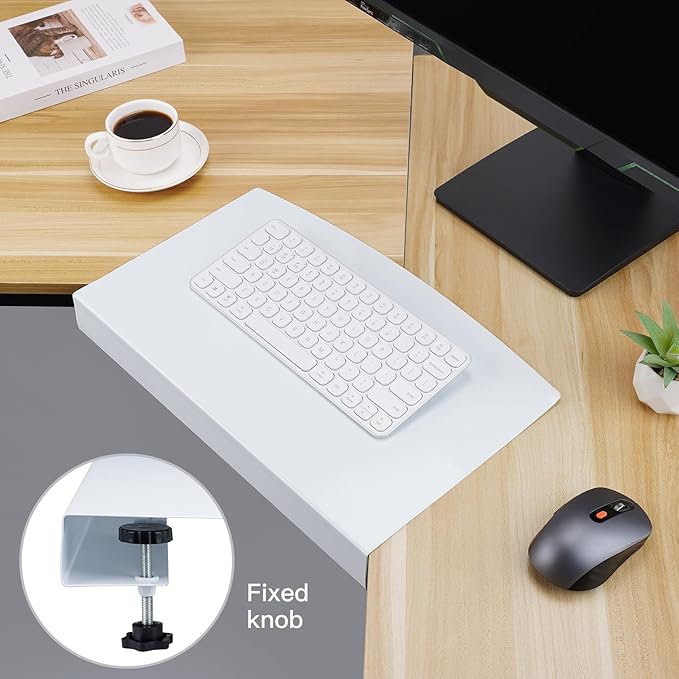 17 inch Corner Desk Connector Platform for Mounting Under-Desk Keyboard Trays on L-Shaped Workstations,Platform Extender Attachment (White)