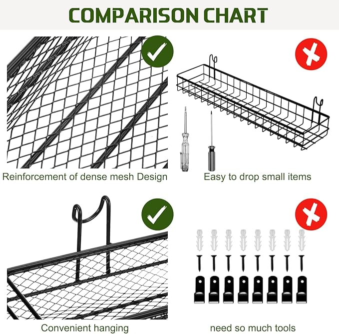 4 Pcs Metal Wire Mesh Basket for Gridwall Black Hanging Wire Mesh Basket with Hook Wall Mounted Organizer for Home Wall Display (Small)