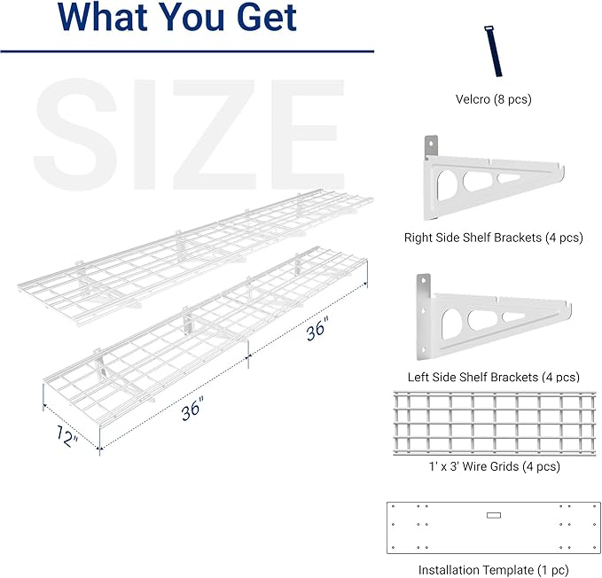 FLEXIMOUNTS 12-inch-by-72-inch Wall Shelf Garage Storage Rack Wall Mounted Floating Shelves,1x6ft,White, 2-Pack, Classic Series