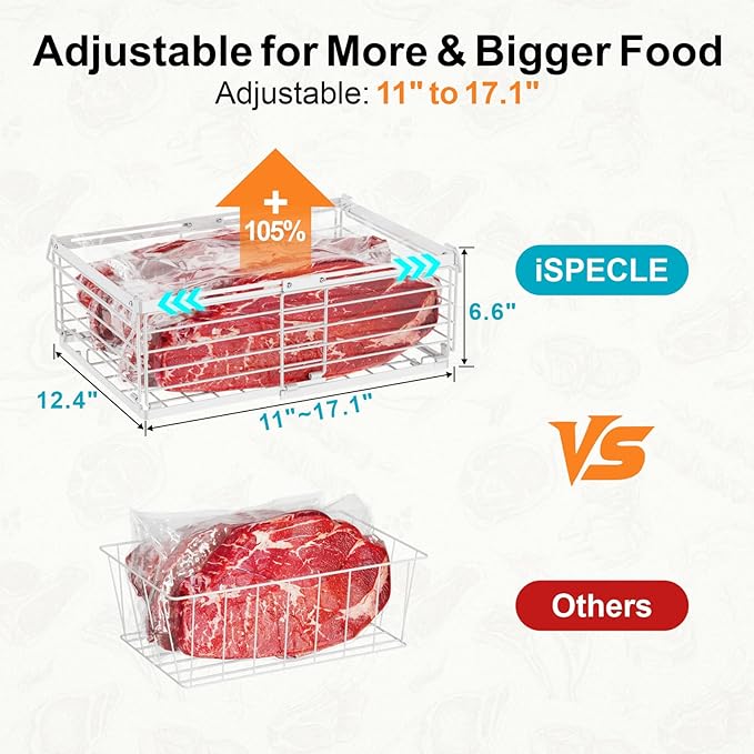 iSPECLE Freezer Organizer Bins - Fit 10 to 20 Cu.FT Deep Freezer, 4 Pack Large Expandable Stackable Chest Freezer Organizer Sort Frozen Food and Easily Get with Handle, Improve Air Circulation, White