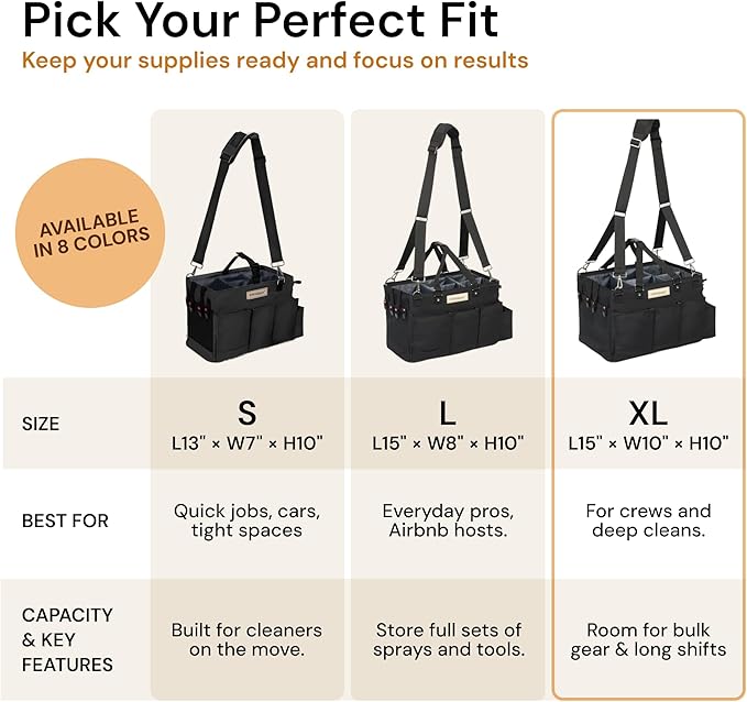 FifthStart Cleaning Supplies Organizer Tote & Caddy - X-Large, Black Nylon - Adjustable Straps for Cleaning Tote - 9 Pockets & Dividers in Organizer Bag - Durable Nylon Construction for Diaper Caddy