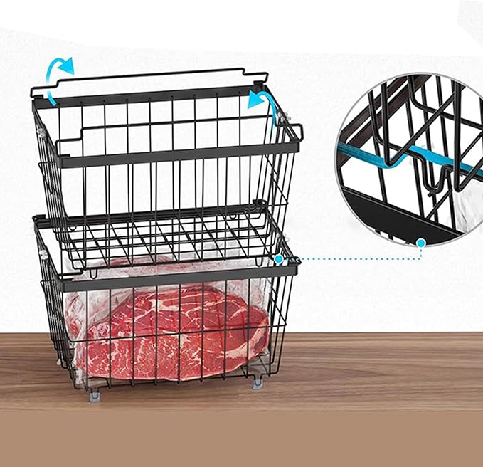 Stackable Freezer Storage Container For Produce Vegetables Snackies Extendable Wire Basket With Clear Bounds Permanent Kitchen Organization Multiple Purpose Refrigerator Food Container
