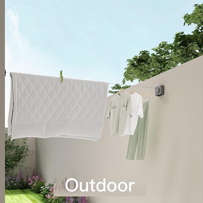 Retractable Clothesline Indoor Outdoor, Clothes Line Retracting Indoor, Retractable Clothes Line Wall Mounted Drying Rack Clothing Line, Laundry Line with Stainless Steel Line-15.1 Feets(Grey)