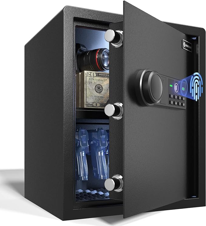 XDeer Biometric Safe Box, Quick-Access Security Safe Box with Upgraded Fingerprint, Steel Handgun Safe Lock Box for Kid/Home/Office (1.69 Cubic Feet)