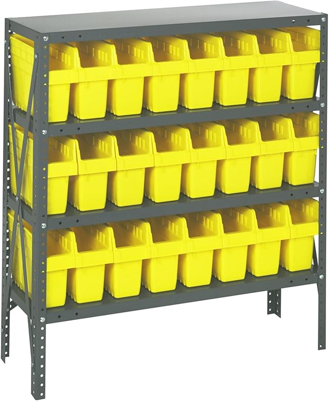 Quantum Storage Systems 1839-SB803YL Solid Heavy Duty 4 Shelves 24 Store-MAX Yellow Bins 39" H x 36" W x 18" D