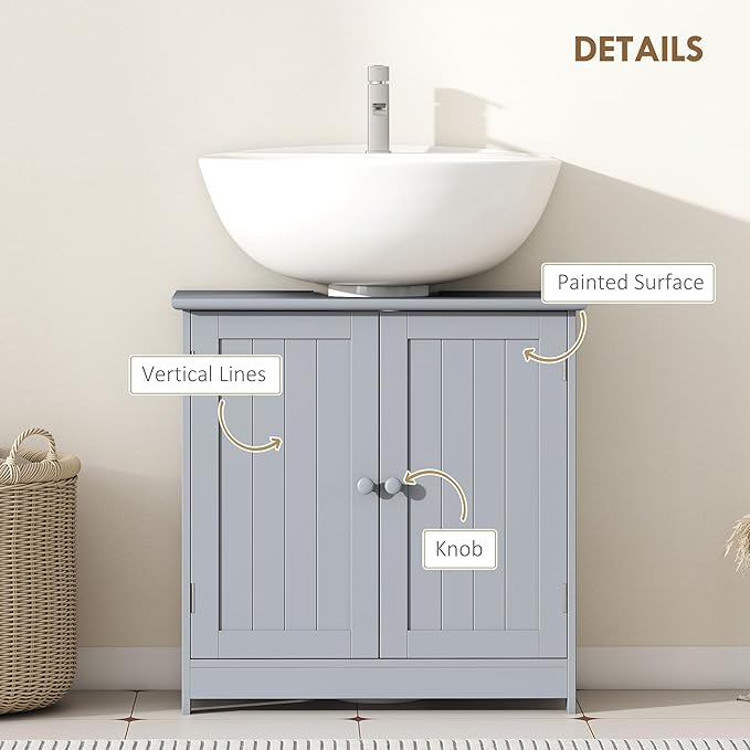 HOMCOM Under Sink Bathroom Cabinet with 2 Doors and Shelf, Pedestal Sink Bathroom Vanity Cabinet, Gray
