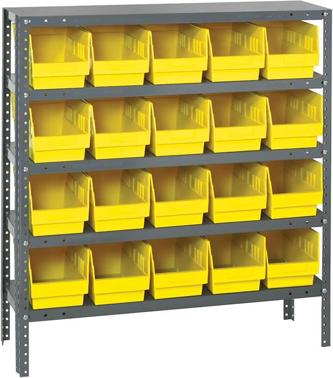 Quantum Storage Systems 1239-202YL Store More Steel Shelving Unit with 6" Shelf Bins, 12" D x 36" W x 39" H, Yellow