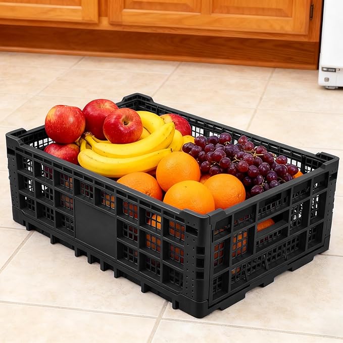 Collapsible Storage Crates, 52 Liter Heavy Duty Foldable Plastic Crates , Storage Baskets and Bins 23.6" L x 15.7" W x 8.6" H Stackable Dairy Milk Crates for Office, Home, Toy Storage