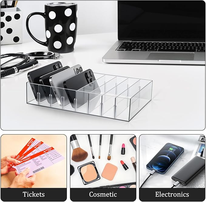 2 Packs Mail Organizer Plastic Cash Tray for Desk - 8 Slots File Organizer Clear Desktop Bill Divider Holder for Paper Envelope Document Book Money Eyeshadow Makeup Palette