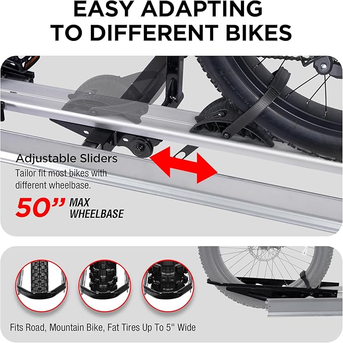 RokRack S One 1-Ebike Rack with Ramp, 100 lbs Capacity, Single Hitch Mount Electric Bike Rack, Fits up to 5" Fat Tire Width and 50" Wheelbase, Ebike Carrier Rack for 2" Receiver for Cars SUVs Vans RVs