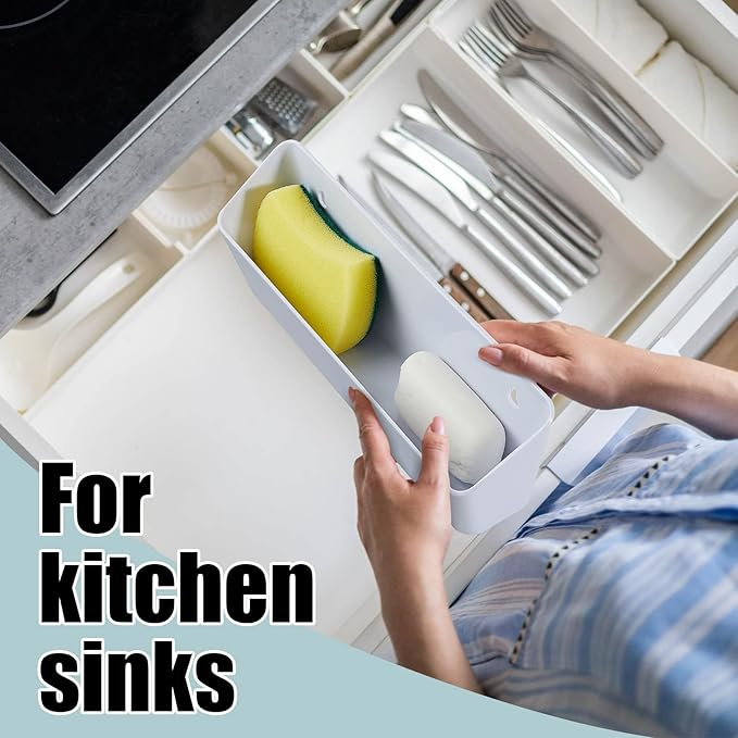 Umigy 2 Pack 11" Tip Out Tray for Sink with 2 Pairs of Hinges Front Sink Drawer Tip Out Tray Kit False Drawer Front Clips Flip Sponge Holder for Kitchen, White