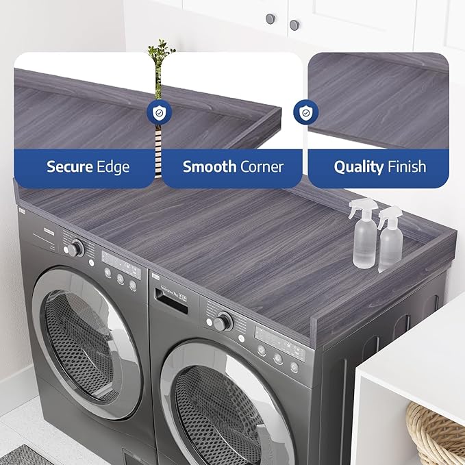 OfficeSimpli Large Washer Dryer Countertop 30 x 58 - Made in USA - Heavy-Duty Laundry Countertop Over Washer and Dryer, Laundry Room Countertop Organization Solution with Non-Slip Pads, Iconic Maple