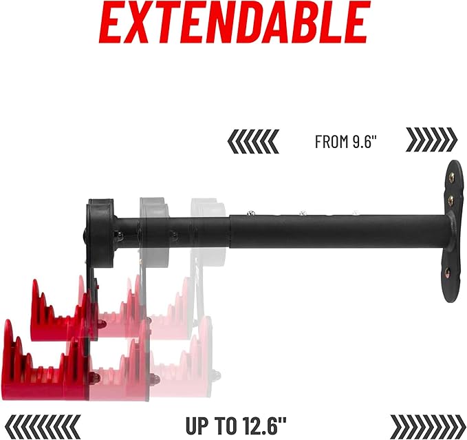 PRO BIKE TOOL Bike Wall Mount - Adjustable Hanging Arms Horizontal Bike Rack - For Almost Every Bike - Bike Wall Hanger with Durable Metal Construction - Black/Red - Set of 2