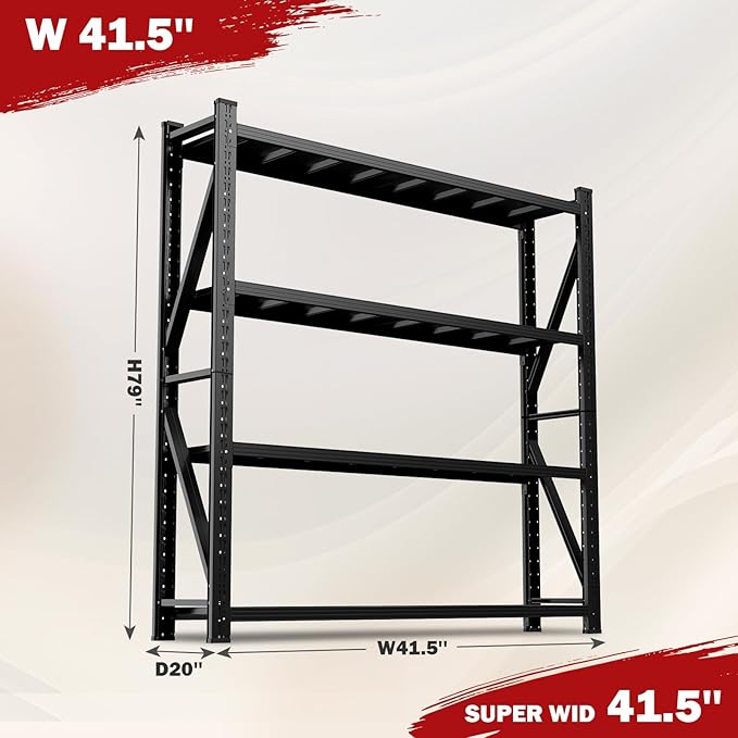 4000LBS Garage Shelving Heavy Duty, 42” W Storage Shelves, 4-Tier Adjustable Metal Storage Shelves, Steel Industrial Shelving Unit, Metal Shelving for Garage, Basement, Warehouse(Black, 41.5x20x79in)