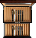 Wood Fountain Pen Case, 24 Slot Storage Organizer with Drawer, Glass Top Display Box for Collection