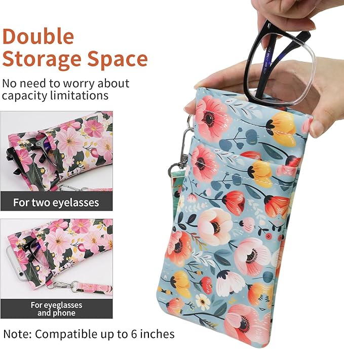 Double Eyeglass Case Soft Dual Glasses Case for Women Men Travel Squeeze Top Sunglasses Cases Eyeglasses Pouch