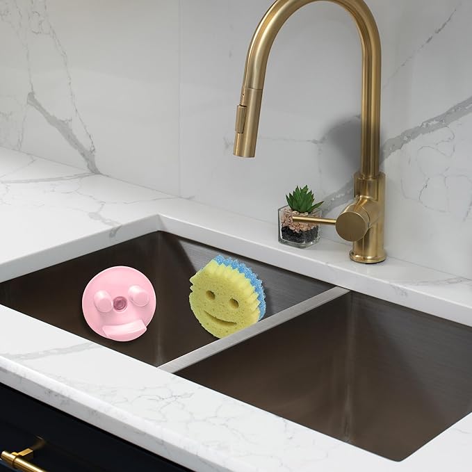 BeraTek Smiley Face Sponge Holder for Kitchen Sink - Stop Soggy Sponges, In Sink Sponge Holder with Suction Cup - Sponge Caddy Fits Most Happy Face Sponges - Pink, 1 Pack