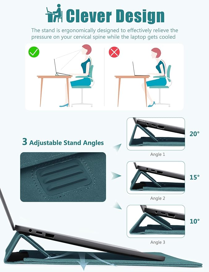 HYZUO 15-16 Inch Laptop Sleeve Case with Stand for MacBook Pro 16 M4/M3/M2/M1 2025-2019, MacBook Pro 15 2015-2012, XPS 15, Samsung Galaxy Book Flex/Pro 15, Dark Green