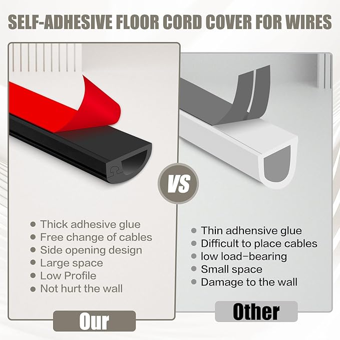 Silicone Wall Wire Hider, Side Open Wire Covers for Cords on Wall, 10FT Self-Adhesive Flexible Cord Hider for Mounted TV, Home Office, Cavity 0.63" W x 0.31" H