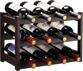 VASMIA Bamboo Wine Rack, Sturdy and Durable Wine Storage Cabinet Shelf, Wine Racks Countertop for Pantry,Kitchen,3-Tier 12 Bottles Wine Rack Brown