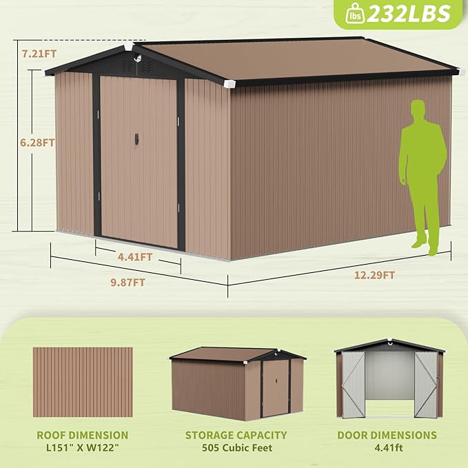 Metal Storage Shed,10x12 Outdoor Storage Building,Large Backyard Sheds with Lockable Door,Waterproof Outside Storage Shed