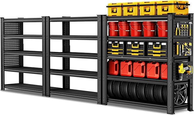 SILVEL 48.2" W Garage Shelving, 5000LBS Heavy Duty Metal Shelving, 2025 Solid Storage Shelves with 2 Side Pegboards, Industrial 5 Tier Shelves for Basement Pantry Warehouse Supermarket, 3 Pack