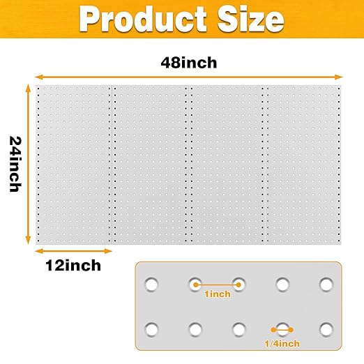 Pegboard Smith Metal Pegboard Panels 12" x 24", 4 Pack Grey Wall Mounted Tool Organizer Boards, Heavy Duty Tool Storage Peg Board for Garage, Workbench, Office, Fits 1/4" Peg Hooks
