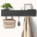 Coat Rack Wall Mount with Hidden Hooks Modern Key Holder Wood Entryway Hook with Shelf for Bedroom Kitchen Hallway Bathroom Designed for Hanging Coats Hats Bags Towels Dog Leashe(Black,5 Hooks)
