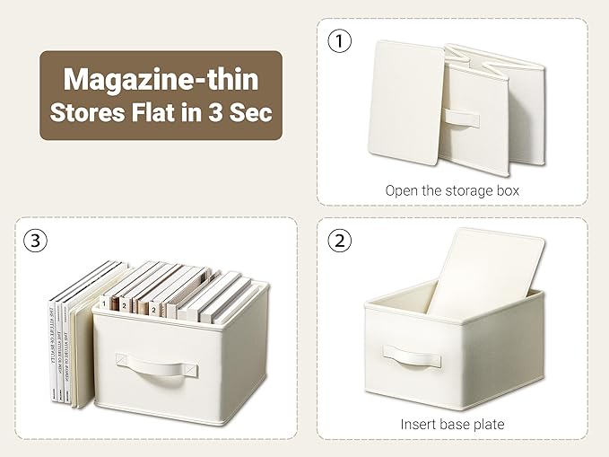 3 Pack Fabric Storage Bins for Shelves | 16.25x12x10in Closet | Collapsible Bins for Organization | Linen Clothes Storage Bins | White & Ivory