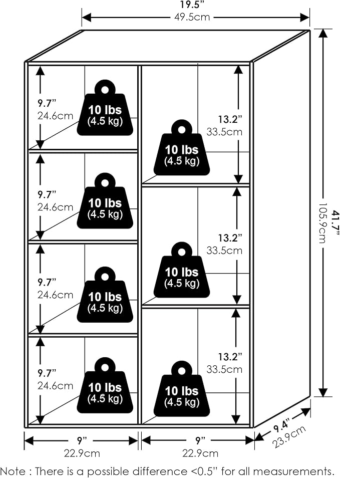Furinno LUDER Book Shelf, 7-Cube Bookshelf, Bookcase, 9.4 x 19.5 x 41.7, for Living Room, Bedroom, Home Office, Blackwood