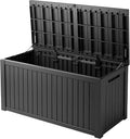 180 Gallon Resin Deck Box, Waterproof Outdoor Storage Box for Patio Furniture, Garden Tools, and Pool Accessories, Lockable UV-Resistant Storage Bin Bench Cabinet for Outside, Black