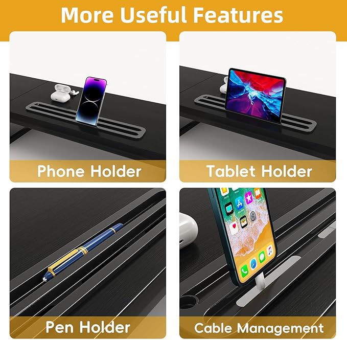 Dual Monitor Stand Riser with 2 Drawers - 39Inch Large Storage Computer Monitor Stands for 2 Monitors, Wooden Desktop Organizer Perfect for Home Office Desk, Computer, Laptop, TV, Black