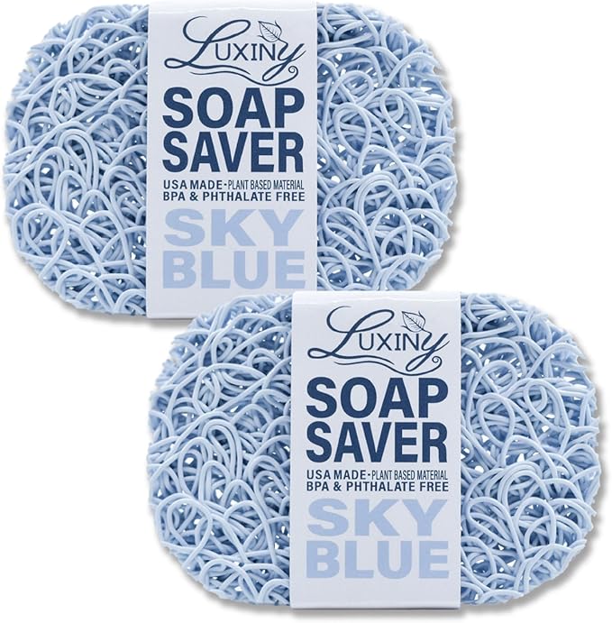 Soap Savers for Bar Soap & Shampoo Bar Holder, American Made by Luxiny, Lifts Soap in Soap Dishes & Shower Soap Holders – Bars & Soap Lasts Longer - Made from Plant Materials (Sky Blue 2 Pack)