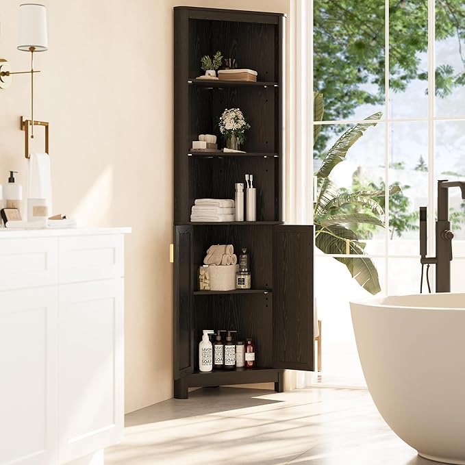 69" Tall Corner Shelf with Doors, 7-Tier Corner Storage Cabinet with Doors, Space Saver Shelf for Bathroom, Bathroom Floor Cabinet for Living Room Kitchen, Hallway