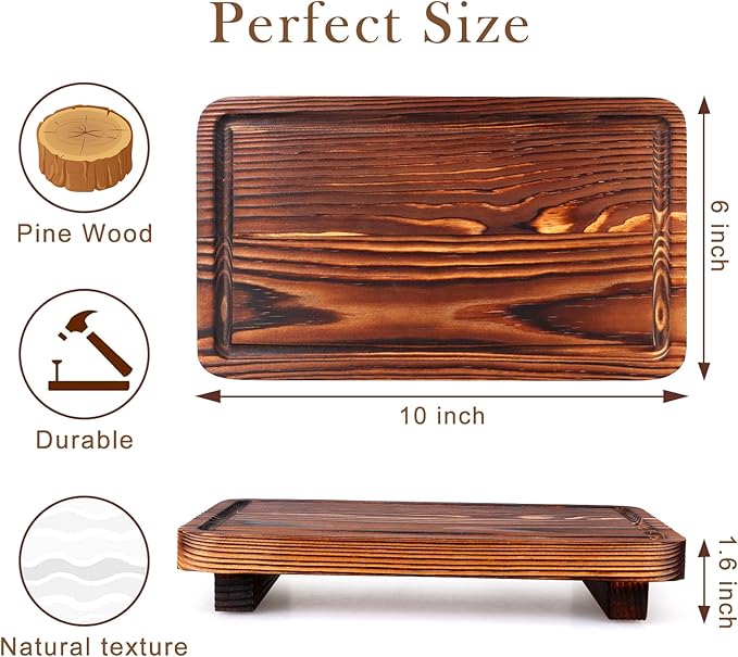 Farmhouse Bathroom Counter Organizer Wood Risers Display Pedestal Stand Small Kitchen Countertop Trays Decorative Wooden Dish Soap Dispenser Holder for Bathroom Decor Sink Accessories Vanity Tray
