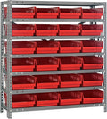 Quantum Storage Systems 1239-107RD Solid Heavy Duty 7 Shelves 24 Economy Red Bins 39" H x 36" W x 12" D