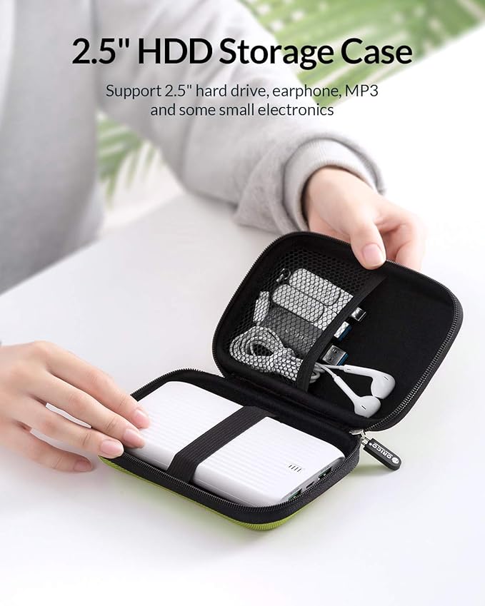 ORICO Hard Drive Case 2.5 inch External Drive Storage Carrying Bag Waterproof Shockproof with Inner Size 5.5x3.5x1.0inch for Organizing HDD and Electronic Accessories, Green(PHD-25)