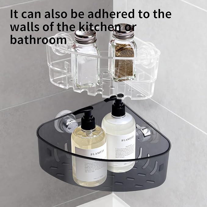 2PCS Suction Cup Sink Corner Rack,2 Size Suction Sinkware Organizer,Triangle Sink Strainer Basket with Drain Hole, Corner Sink Trash Catcher for Leak-Proof Food Waste Catcher for Clean Sink