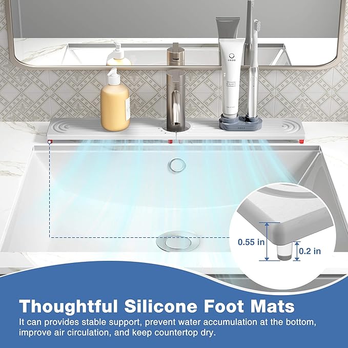 DK177 Faucet Mat for Kitchen Sink - Water Absorbing Stone Tray for Sink, Diatomite Fast-Drying Faucet Mat, Faucet Splash Guard for Bathroom Counter (White, 30" x 4")