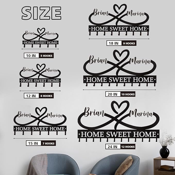 Personalized Couple's Name Key Rack, Wall Mounted Metal Key Holder for Housewarming Gifts,ignent Bedding