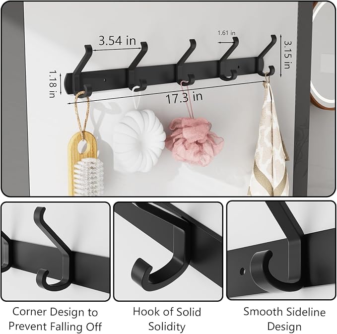 2 Pack Coat Rack Wall Mount,17.3 in Wall Hooks for Hanging, Coat Hanger Wall Mount Towel Rack Hat Rack for Wall with 10 Hooks for Entryway, Bedroom, Bathroom (Black)