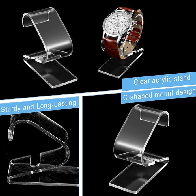 Prasacco Clear Watch Display Stand, 2Pcs Single Watch Holder Organizer Acrylic Watches Holders Display Rack Jewelry Holders Stand for Bracelet Jewelry Storage
